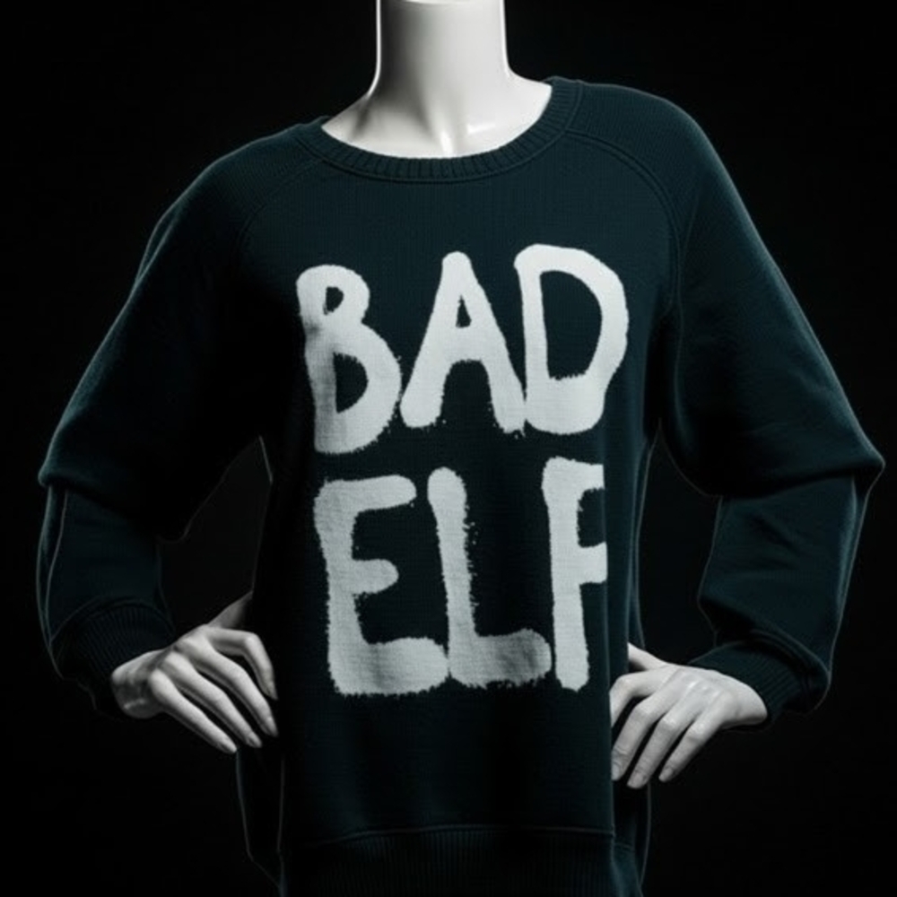Wallflower "Bad Elf" Ugly Sweater Holiday Party Womens Sweatshirt Green Size XL
